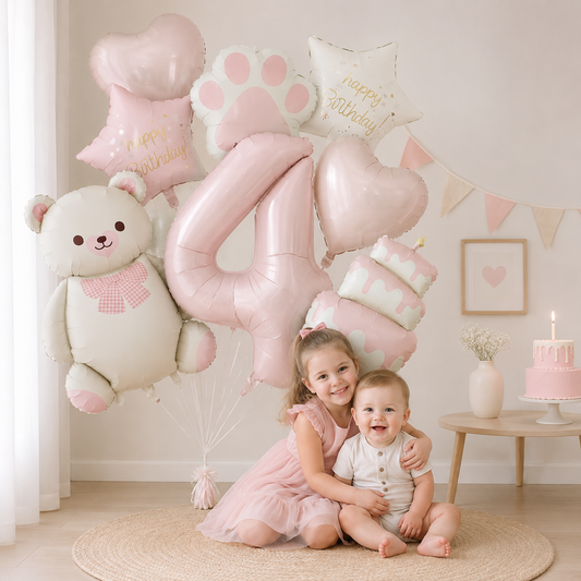 8pcs Pink Matte Bear Foil Theme Balloon for Birthday Party Decoration Cute Animal Bear Theme Event Baby Shower Decorations Gift