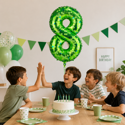 Ballon Chiffre Anniversaire Pixel Vert 40 Pouces | 0 à 9