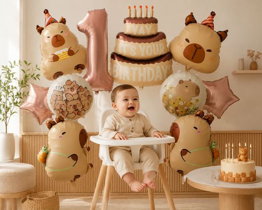 10Pcs Cartoon Animal Capybara Theme Birthday Cake Foil Balloon Children Birthday Party Coffee Number  Balloon Baby Shower Decora