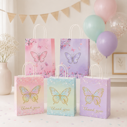 Sac en Papier Cadeau Papillon Pastel | Lots de 10, 20 ou 30 Pièces
