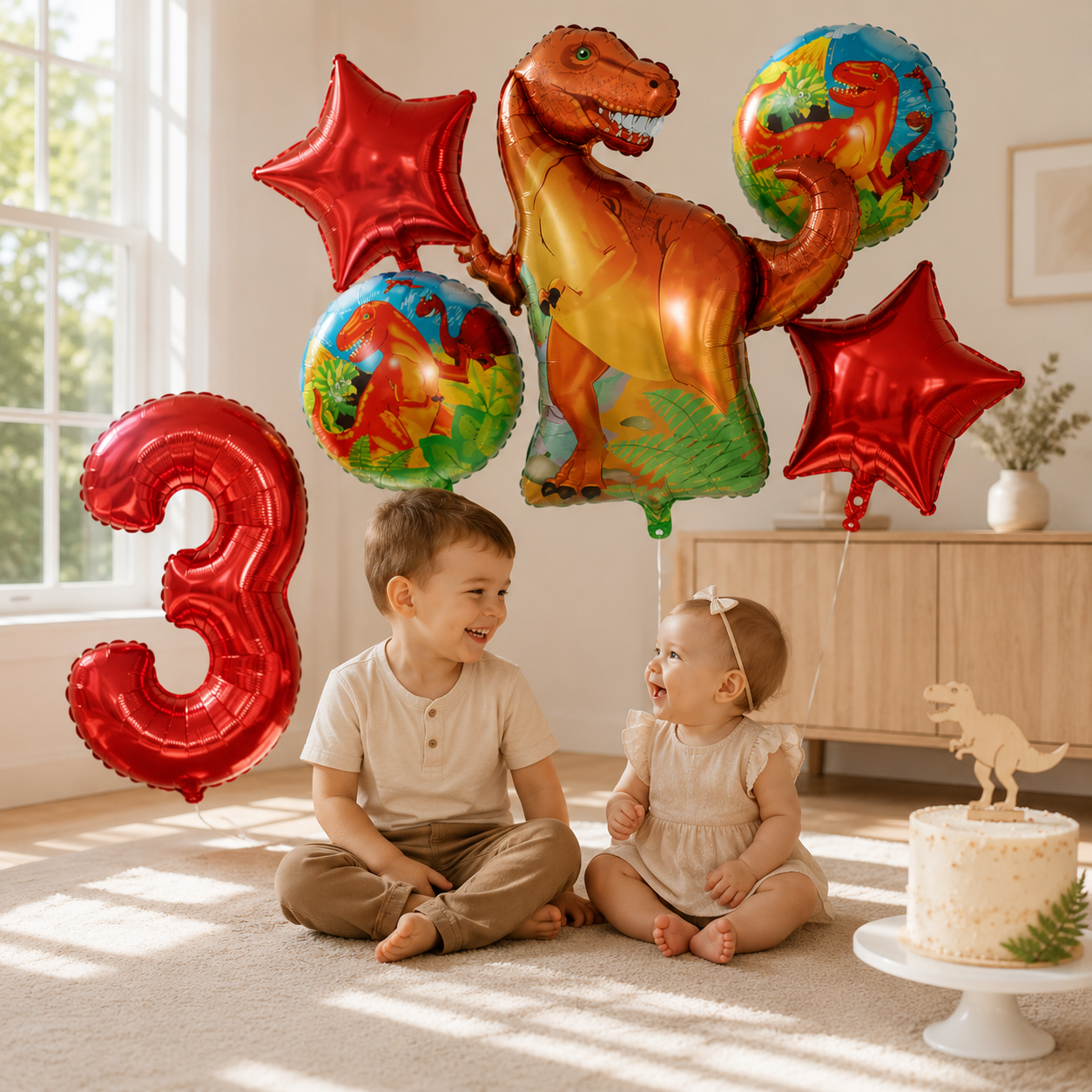 6Pcs Big Dinosaur Foil Balloons Blue Green Number Balloons Dinosaur Party Dino Theme Animal Birthday Party Decoration Kids Toy