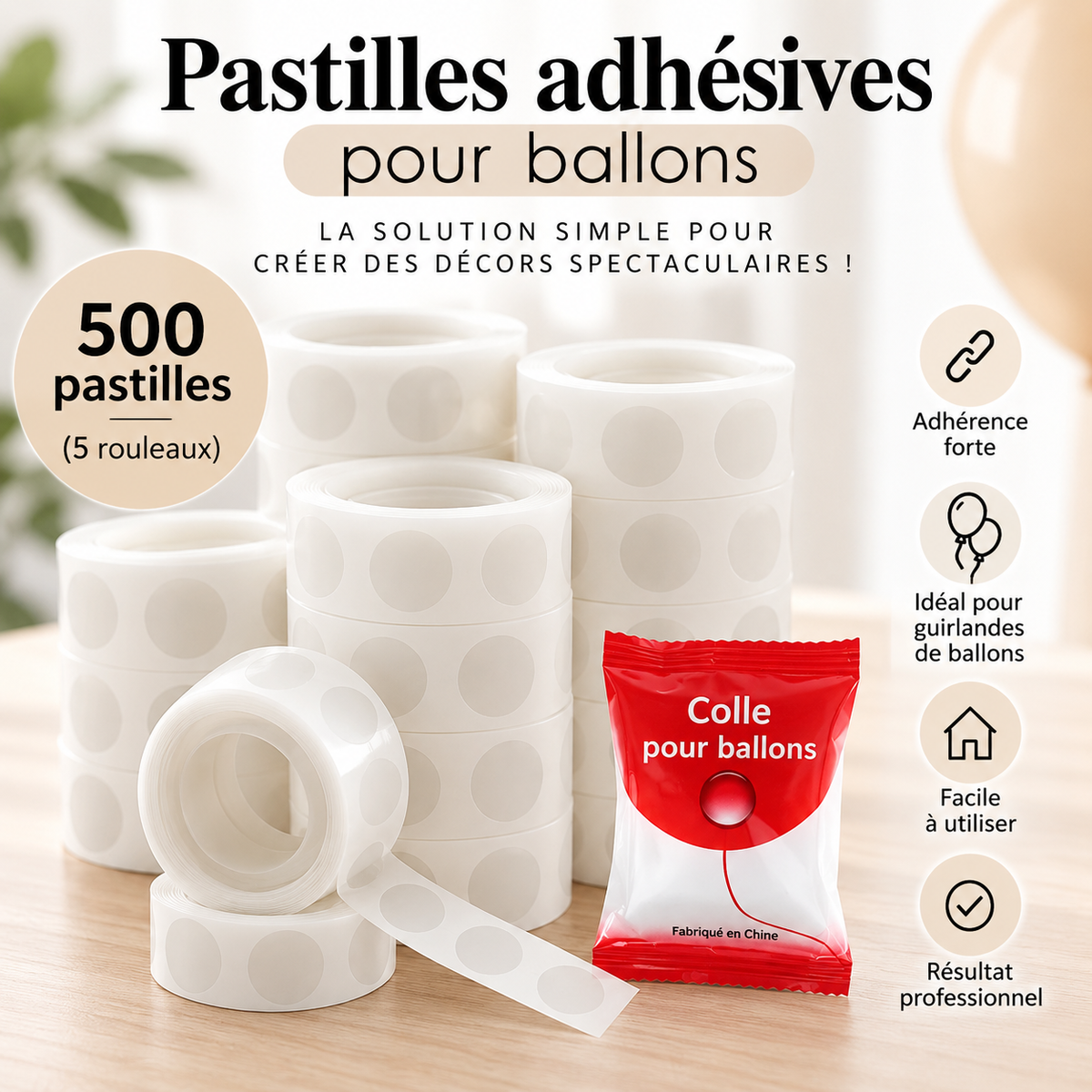 Pastilles Adhésives pour Ballons | 500 Pièces