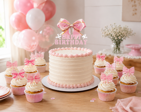 Pink Bow Disposable Cake Stand Theme Birthday Party Decoration Girl for Coquette Birthday Bridal Party Supplies Cake Decorations