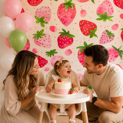 Sweet Strawberry Daisy Theme Girl's Birthday Party Decorations Pink Backdrop Fruit Wall Banner Child Gifts Baby Shower Supplies