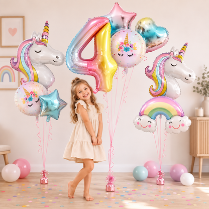 Ballon helium licorne | Ensemble 10 pièces féerique
