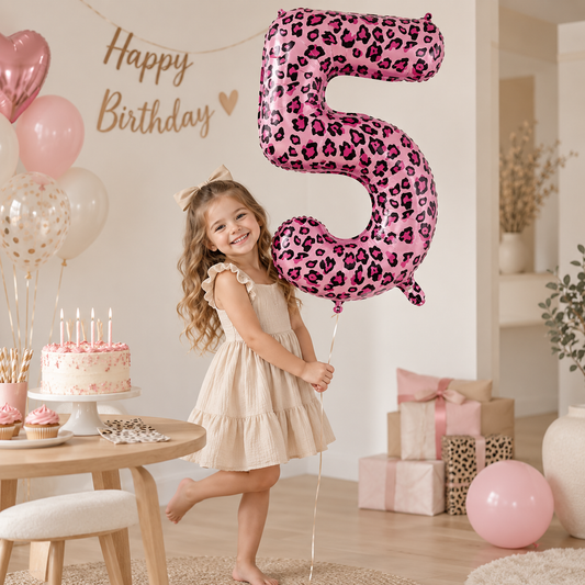 Ballon chiffre léopard rose | 32 pouces