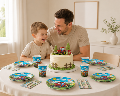 Green Tractor Disposable Tableware Plate Cup Tablecloth Truck Balloon Kids Birthday Party Baby Shower Decoration Supplies ﻿