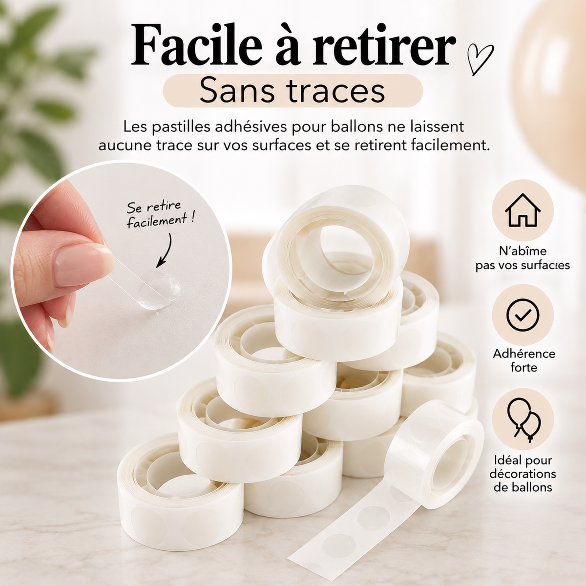 Pastilles Adhésives pour Ballons | 500 Pièces