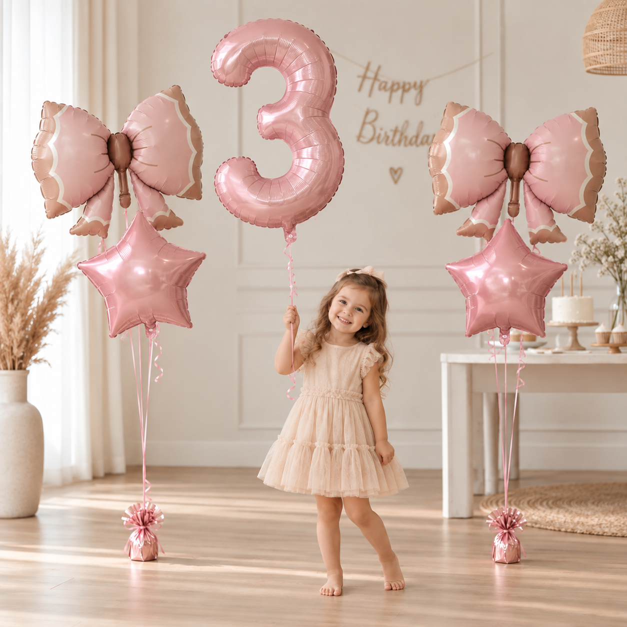 Ballon Chiffre Rose avec Nœuds | Lot de 5 Pièces
