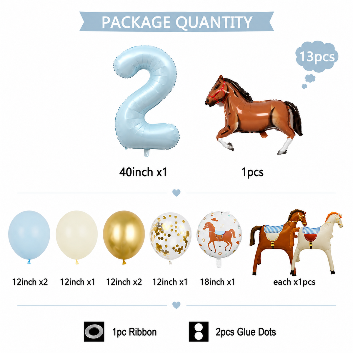 Ballon Chiffre | Décoration Anniversaire Cheval | 13 Pièces