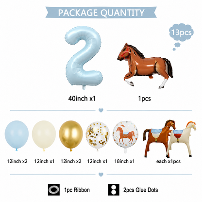 Ballon Chiffre | Décoration Anniversaire Cheval | 13 Pièces