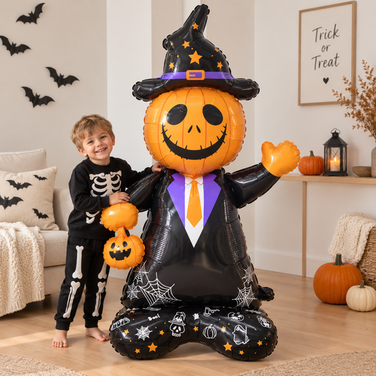 Décoration Halloween Géante | Ballon Citrouille Sorcière 154 cm