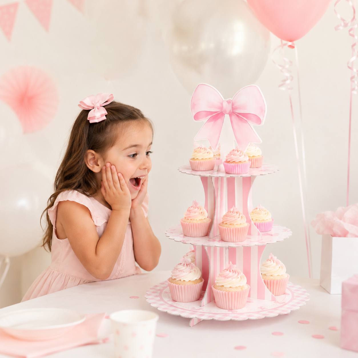 Pink Bow Disposable Cake Stand Theme Birthday Party Decoration Girl for Coquette Birthday Bridal Party Supplies Cake Decorations