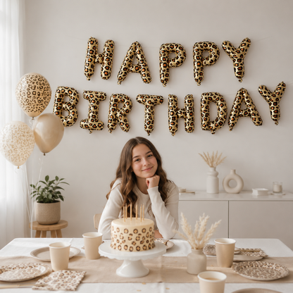 Banderole Joyeux Anniversaire Léopard | Ballons Lettres 16 pouces