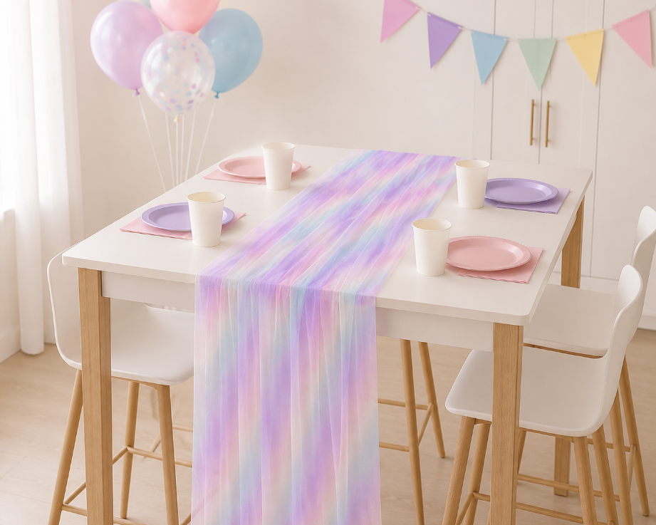 1/4PCS 75cmX275cm Rainbow Gradient Gauze Table Runner,Sheer Mesh Dining Table Decoration For Wedding Bride Shower Brithday Party