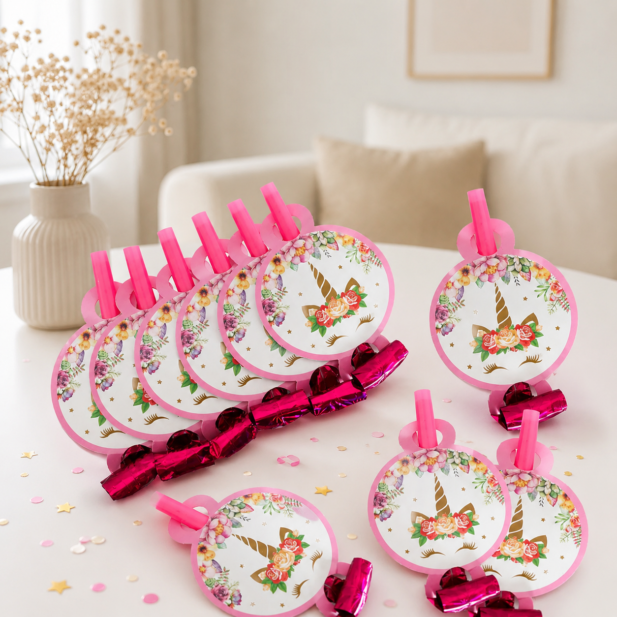 6PCS Rainbow Unicorn Blowing Dragon Funny Whistles Blow Roll For Birthday Wedding Party Favors Gift Decorations Atmosphere Props