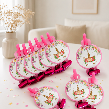 6PCS Rainbow Unicorn Blowing Dragon Funny Whistles Blow Roll For Birthday Wedding Party Favors Gift Decorations Atmosphere Props