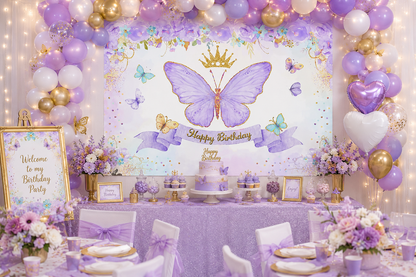 Toile de fond anniversaire | Papillons Féeriques