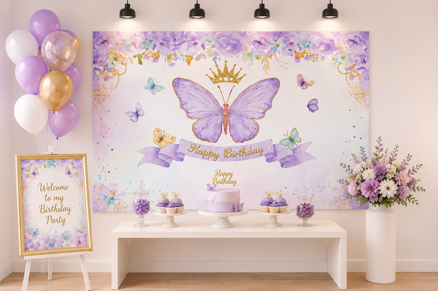 Toile de fond anniversaire | Papillons Féeriques