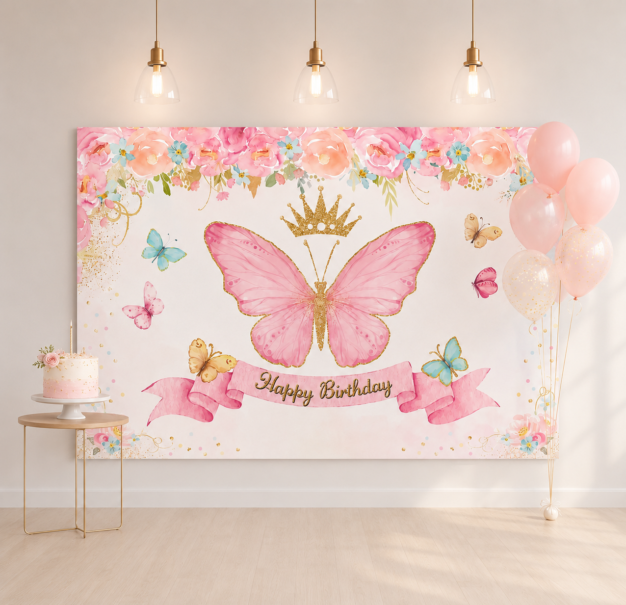 Toile de fond anniversaire | Papillons Féeriques