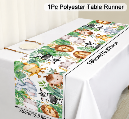 180*35cm Dinosaur Table Runner Jungle Forest Theme Roar Dino One Birthday Party Tablecover Jungle Safari Wild One Party Decor
