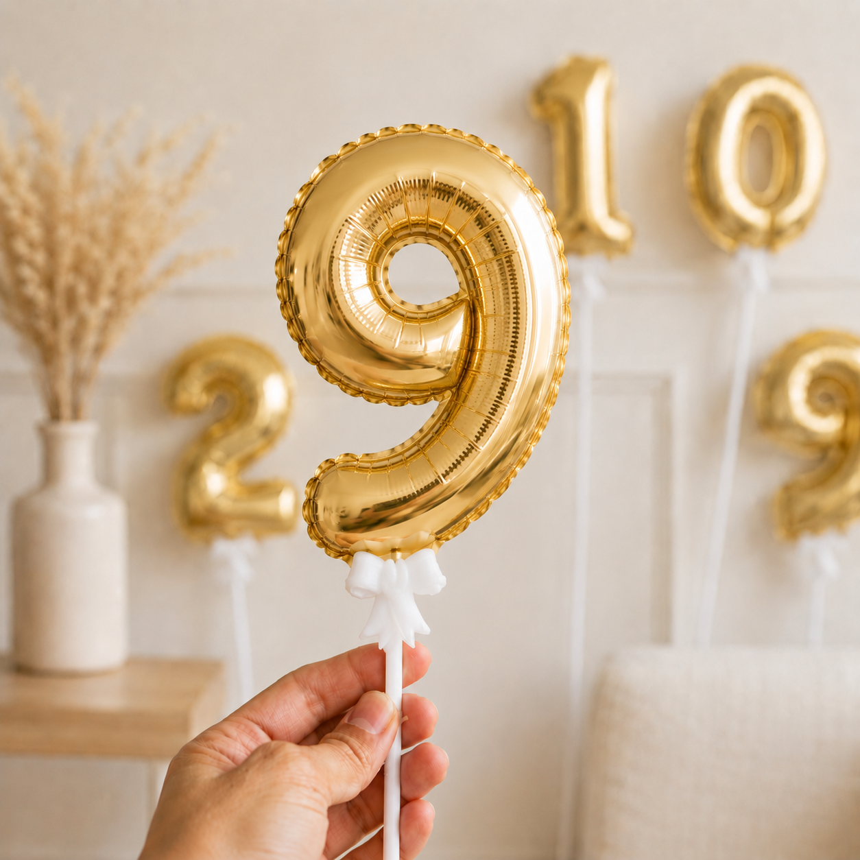 5Inch Gold Foil Number Balloons for Cake Decorations Mini Cupcake Topper Wedding Birthday Party Photo Props Supplies Number 0-9