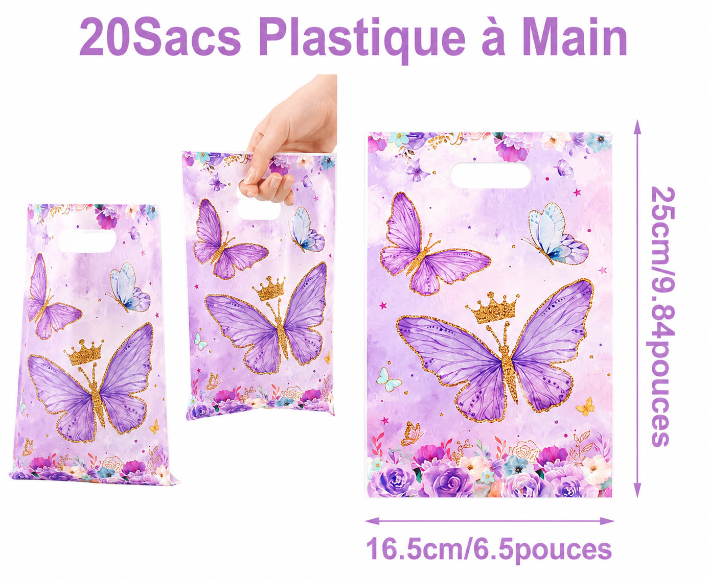 Sac cadeau anniversaire | Papillon Rose ou Lilas | lot de 20