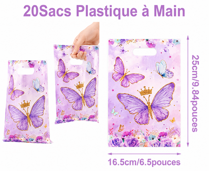 Sac cadeau anniversaire | Papillon Rose ou Lilas | lot de 20