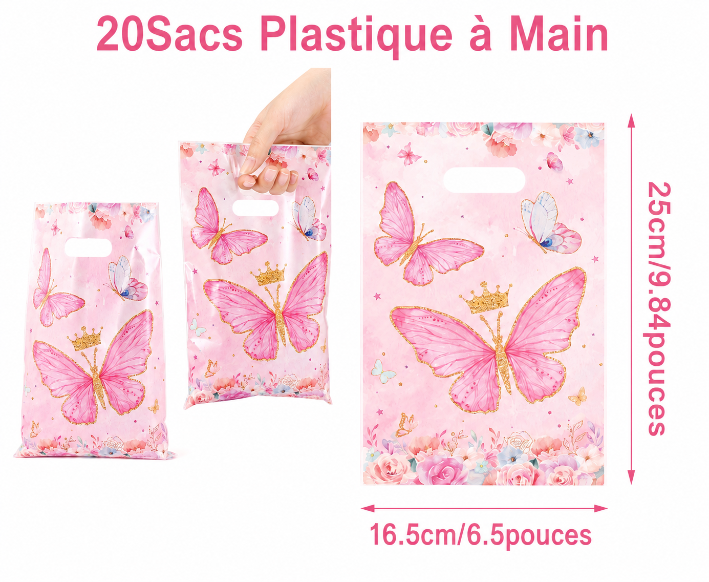Sac cadeau anniversaire | Papillon Rose ou Lilas | lot de 20