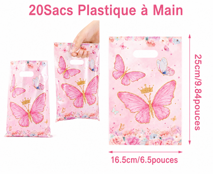 Sac cadeau anniversaire | Papillon Rose ou Lilas | lot de 20