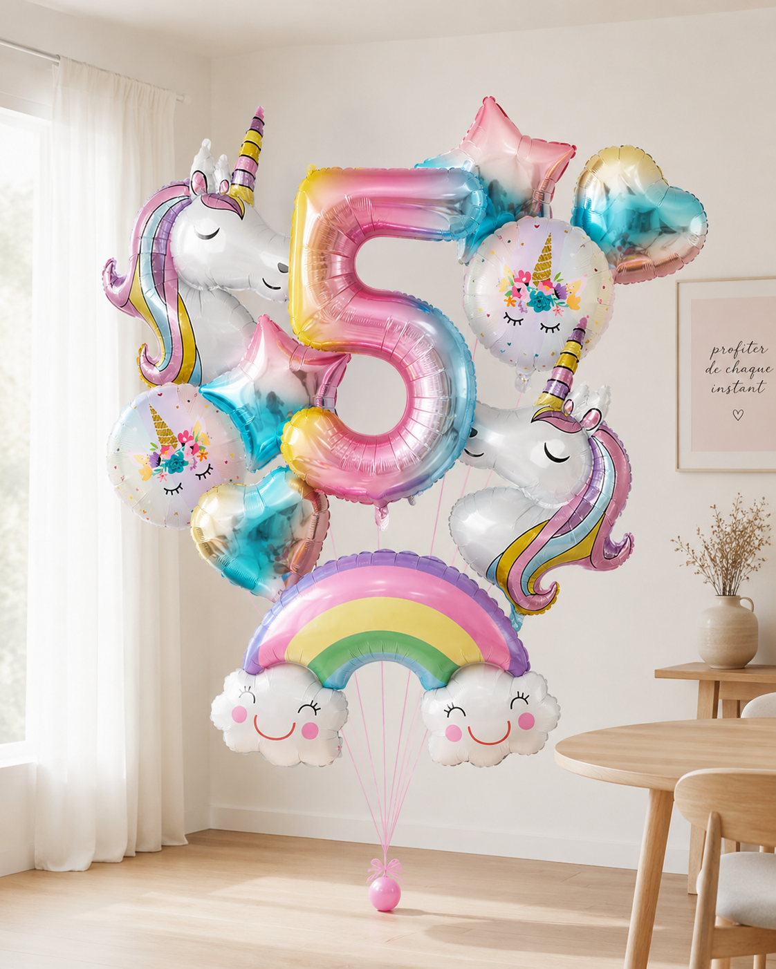 1set Rainbow Unicorn Girl Balloon Aluminum Film Balloon Set with Smiling Rainbow Foil 1st Newborn Party Decoration Supplies
