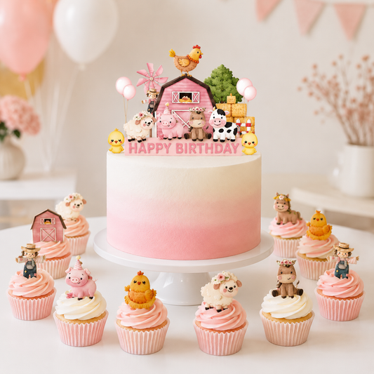 Pink Farm Animals Birthday Decor Disposable Tableware Set Paper Banner Floral Plates Baby Shower Girl Birthday Party Decorations