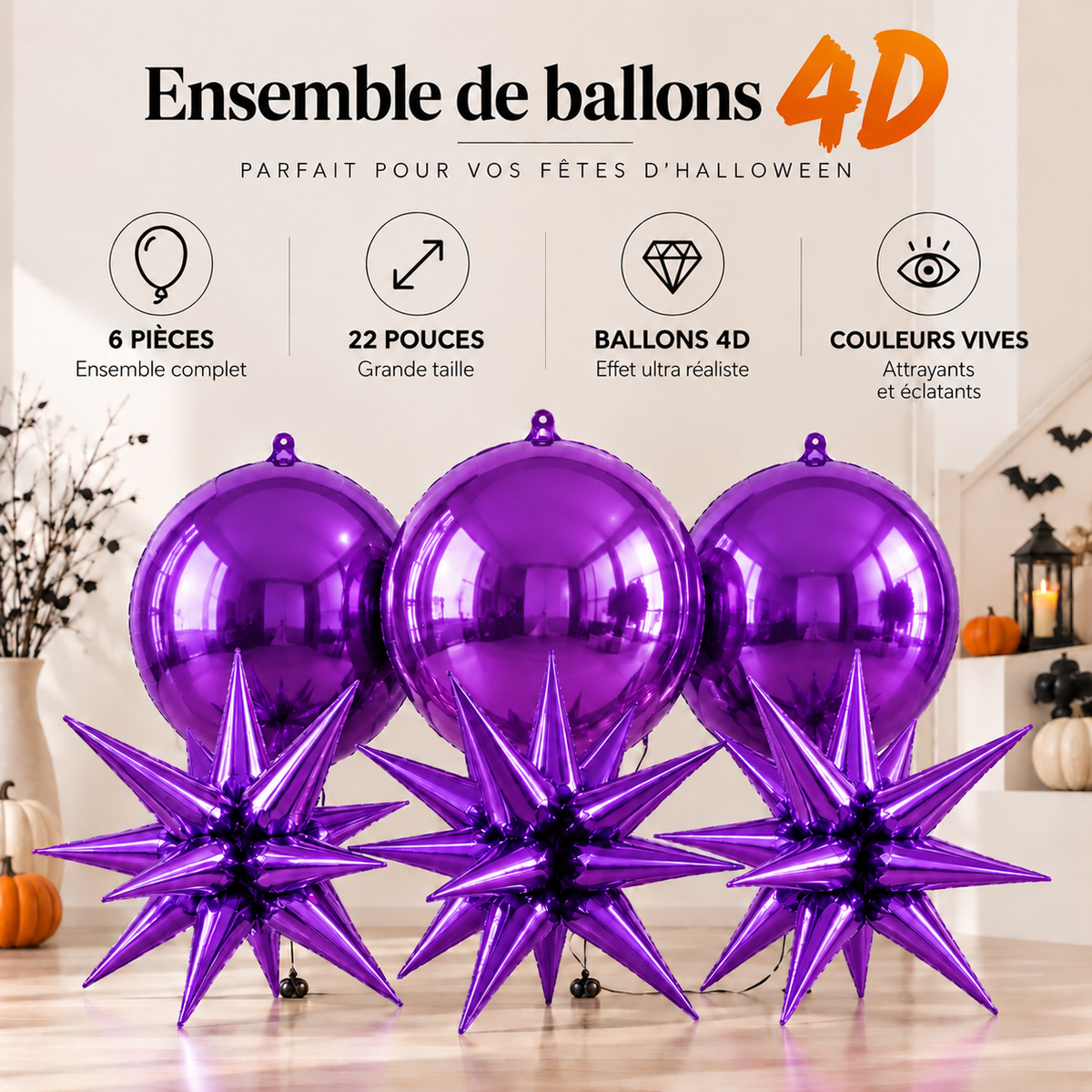 Ensemble Ballons Halloween 4D | 22 pouces