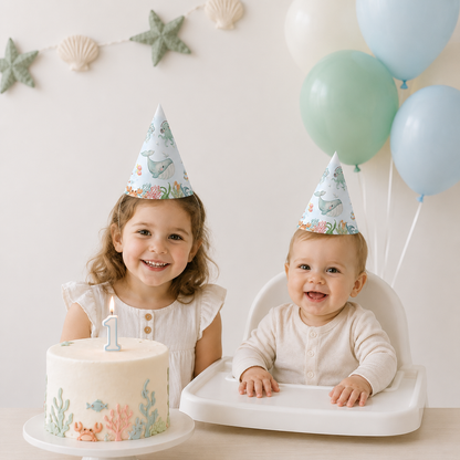 6pcs/set Sea Animal Party Hat Cartoon Under the Water Animal Paper Hats For Happy Birthday Party Decoration DIY Gifts Supplies