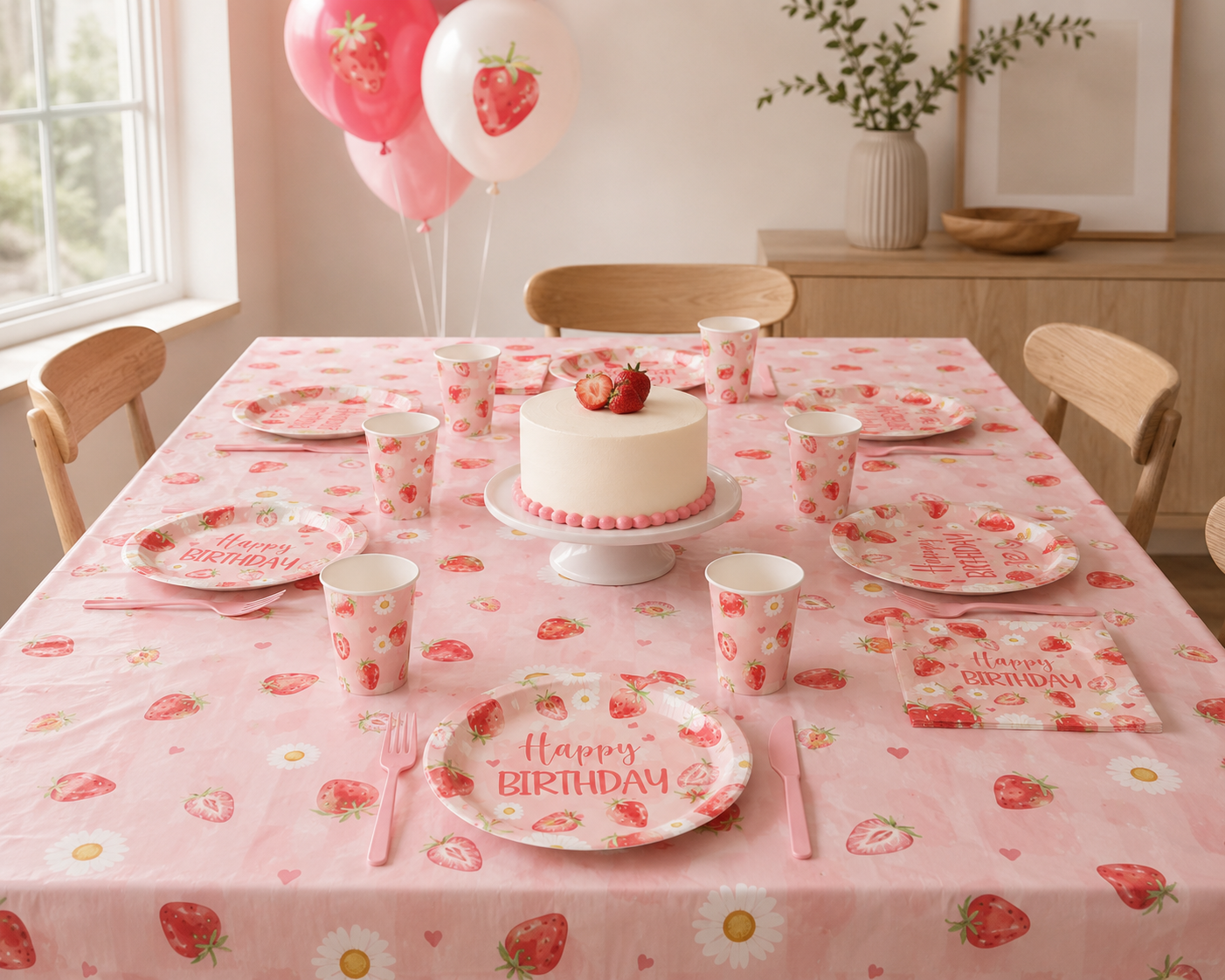 Sweet Strawberry Party Decor Berry First Birthday Supplies Pink Paper Plates Cups Baby Shower Summer Fruit Party Tableware Set