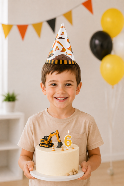 6pcs Construction Truck Birthday Hat with Elastic String Funny  Cartoon Truck Thmed Party Hats for Family Party Photo Props