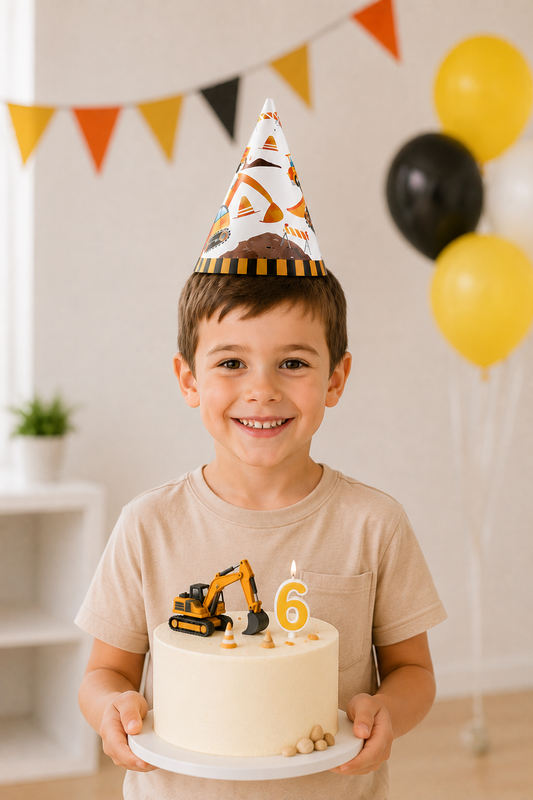 6pcs Construction Truck Birthday Hat with Elastic String Funny  Cartoon Truck Thmed Party Hats for Family Party Photo Props