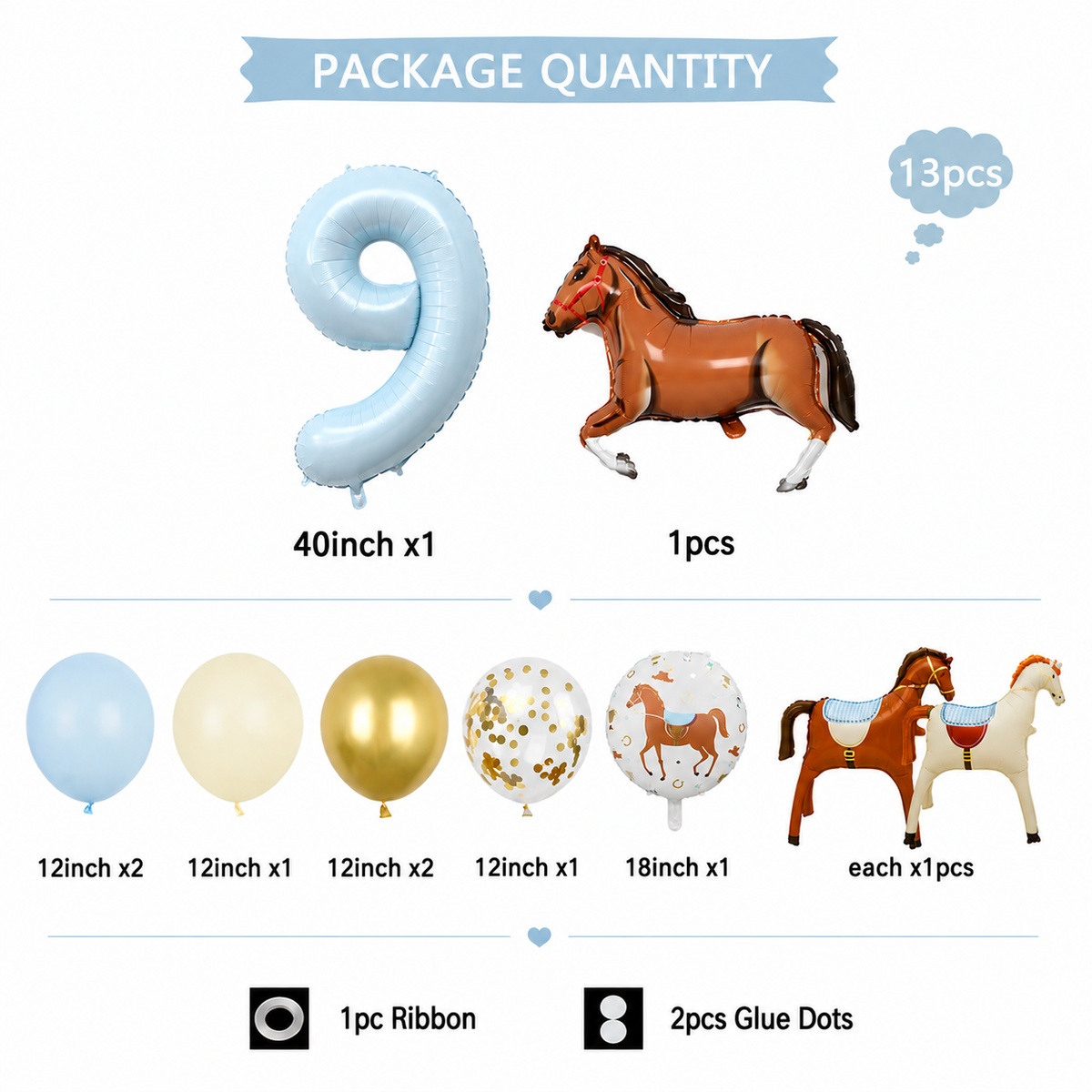 Ballon Chiffre | Décoration Anniversaire Cheval | 13 Pièces