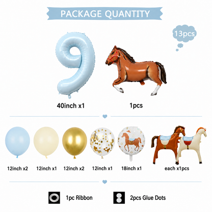 Ballon Chiffre | Décoration Anniversaire Cheval | 13 Pièces