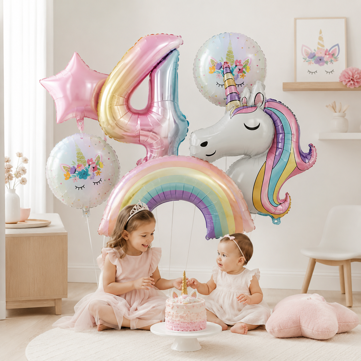 Ballon anniversaire | licorne et arc-en-ciel | lot de 6 pièces