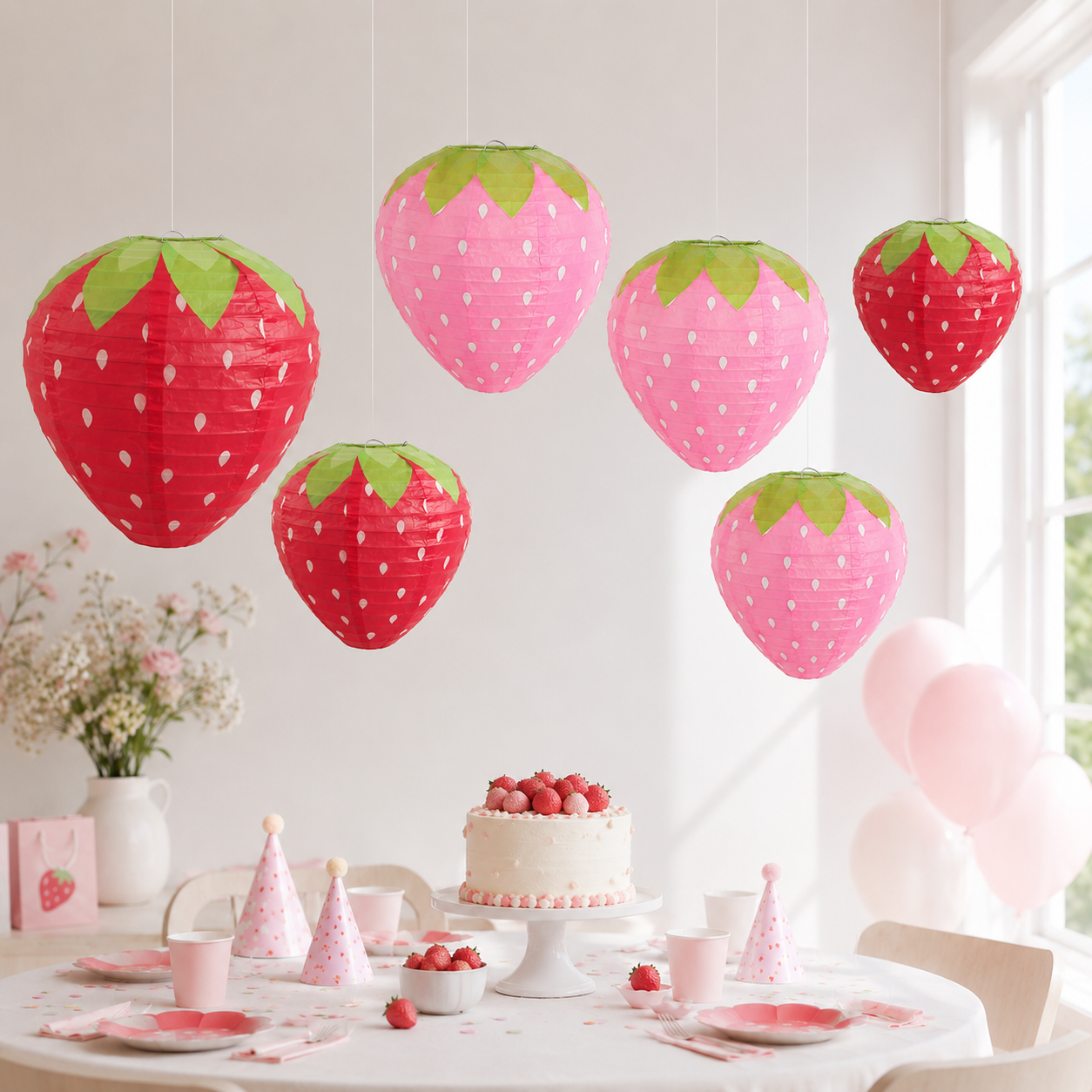 3PCSX20CM Strawberry Paper Lanterns Ornament Very Refreshing and Cute for Fruit Theme Birthday Party Baby Shower Paper Wedding G