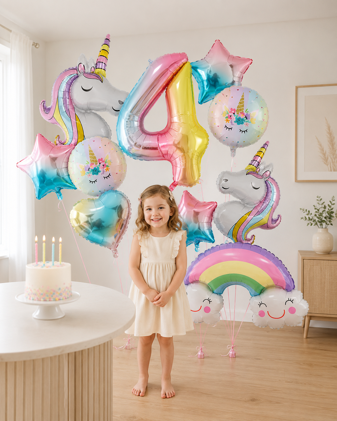 1set Rainbow Unicorn Girl Balloon Aluminum Film Balloon Set with Smiling Rainbow Foil 1st Newborn Party Decoration Supplies