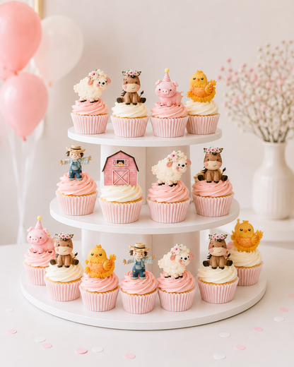 Pink Farm Animals Birthday Decor Disposable Tableware Set Paper Banner Floral Plates Baby Shower Girl Birthday Party Decorations
