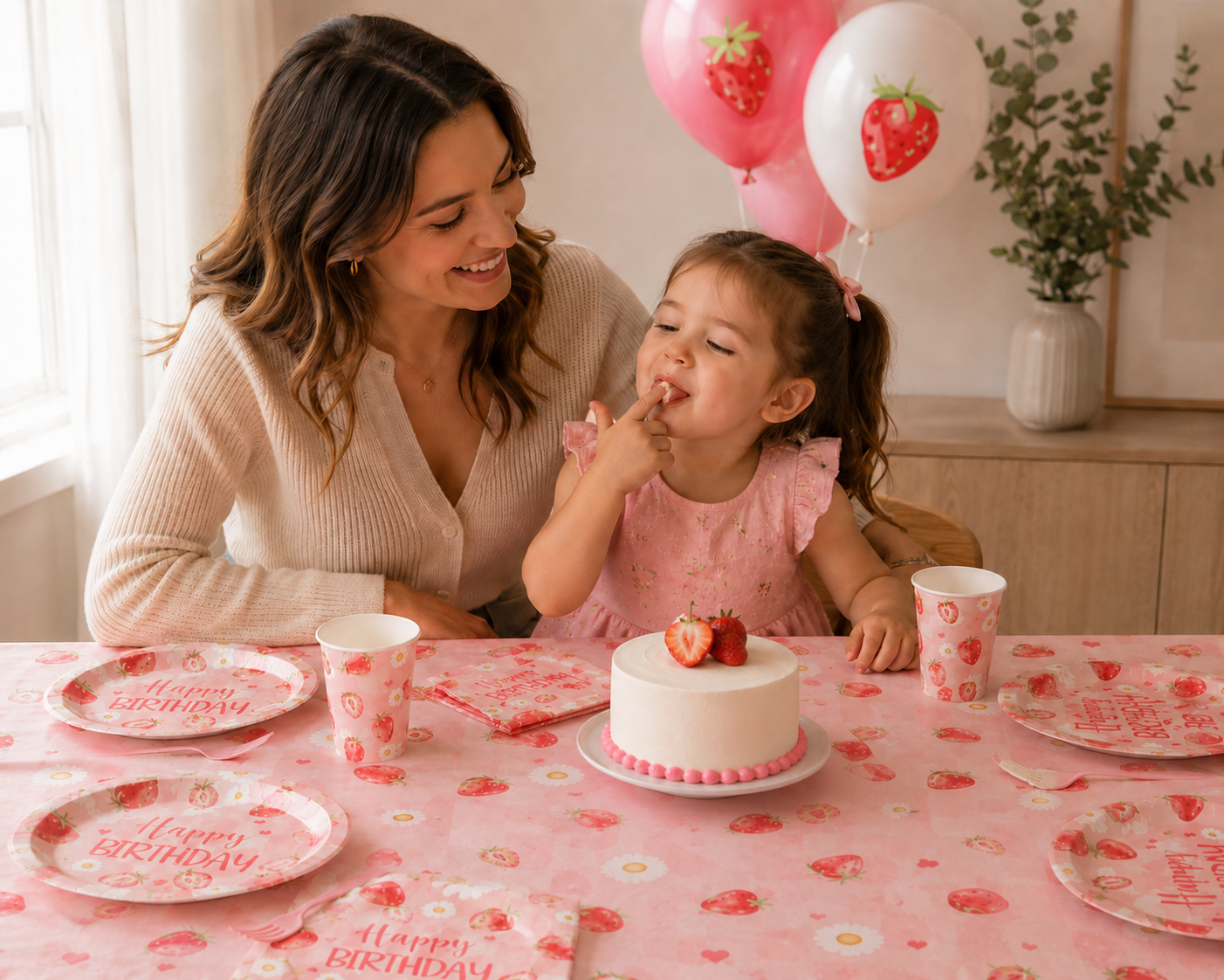 Sweet Strawberry Party Decor Berry First Birthday Supplies Pink Paper Plates Cups Baby Shower Summer Fruit Party Tableware Set