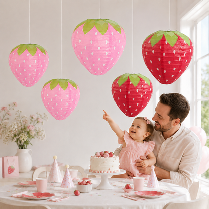 3PCSX20CM Strawberry Paper Lanterns Ornament Very Refreshing and Cute for Fruit Theme Birthday Party Baby Shower Paper Wedding G