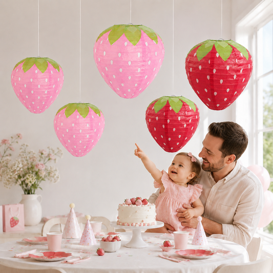 3PCSX20CM Strawberry Paper Lanterns Ornament Very Refreshing and Cute for Fruit Theme Birthday Party Baby Shower Paper Wedding G