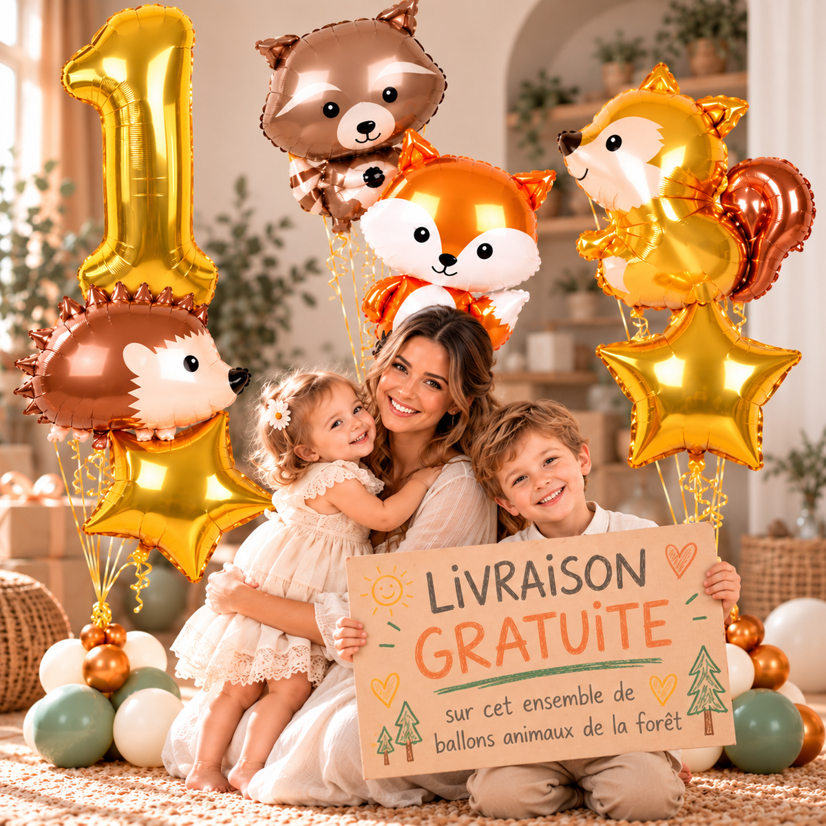 Ballons Anniversaire | Animaux de la Forêt | Lot de 7 pièces