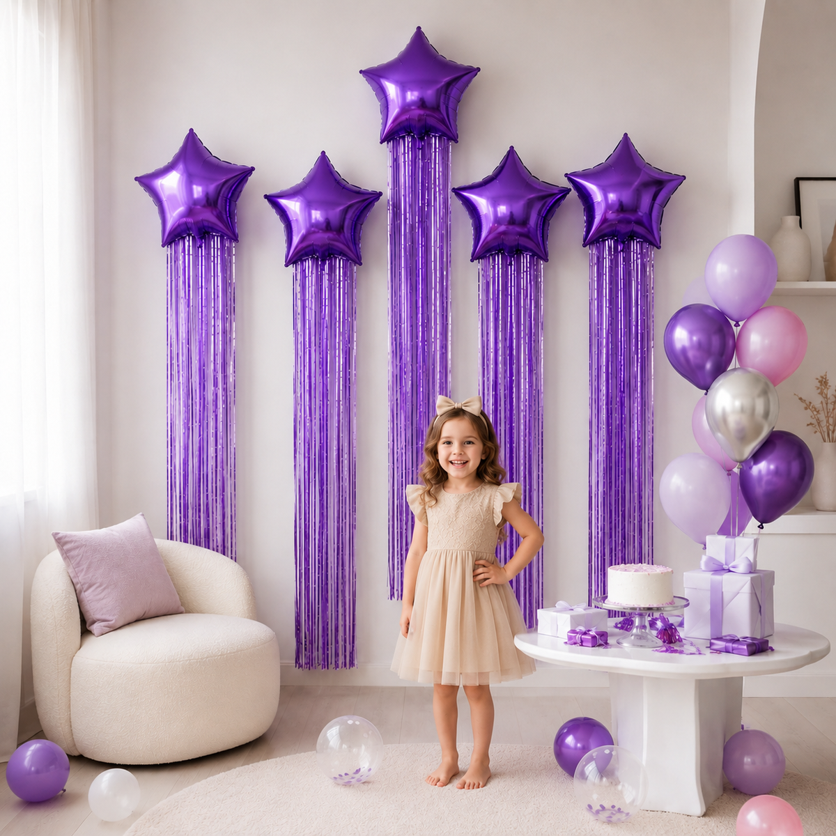 Ballon Déco Anniversaire Étoile | Rideau à Franges | Lot de 6 Pièces