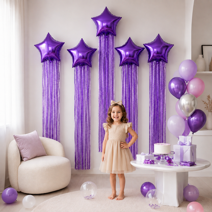 Ballon Déco Anniversaire Étoile | Rideau à Franges | Lot de 6 Pièces
