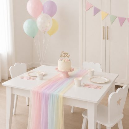1/4PCS 75cmX275cm Rainbow Gradient Gauze Table Runner,Sheer Mesh Dining Table Decoration For Wedding Bride Shower Brithday Party